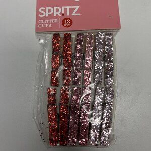 NWT - Spritz Glitter Clips Clothespins 2.5" Embellishments Pink Red 12 Pieces